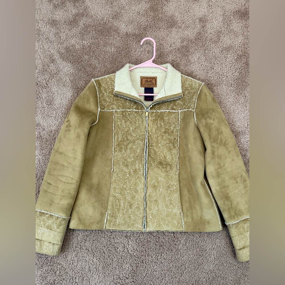 Ralph Lauren Vintage Brown Floral Quilted 80's Faux Suede Jacket Women’s Size M